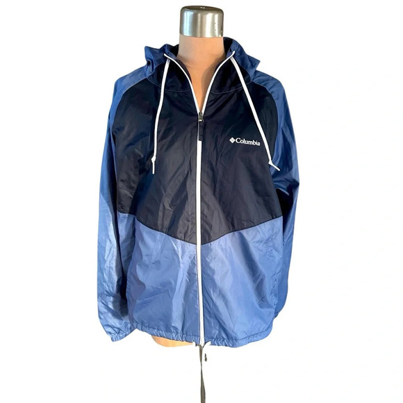 Columbia Fleece-Lined Hooded Windbreaker Jacket Blue Navy Full Zip Size XL - Picture 1 of 7